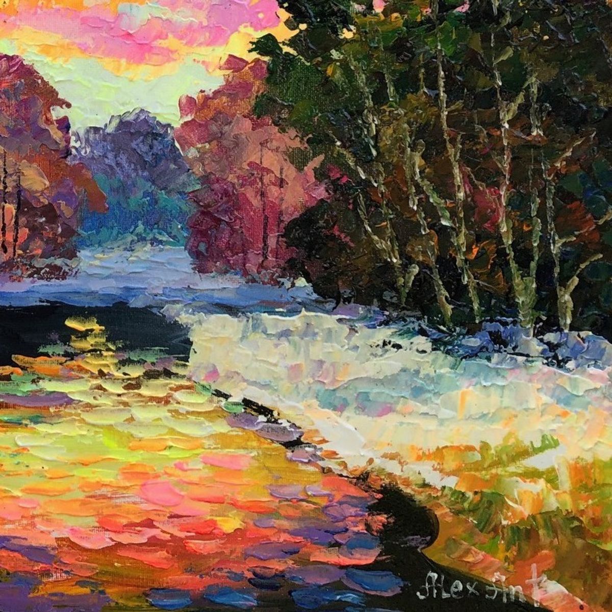 Alexander Antanenka, "Spring Creek" Hand Signed Original Painting on Canvas with Letter of Authenticity.