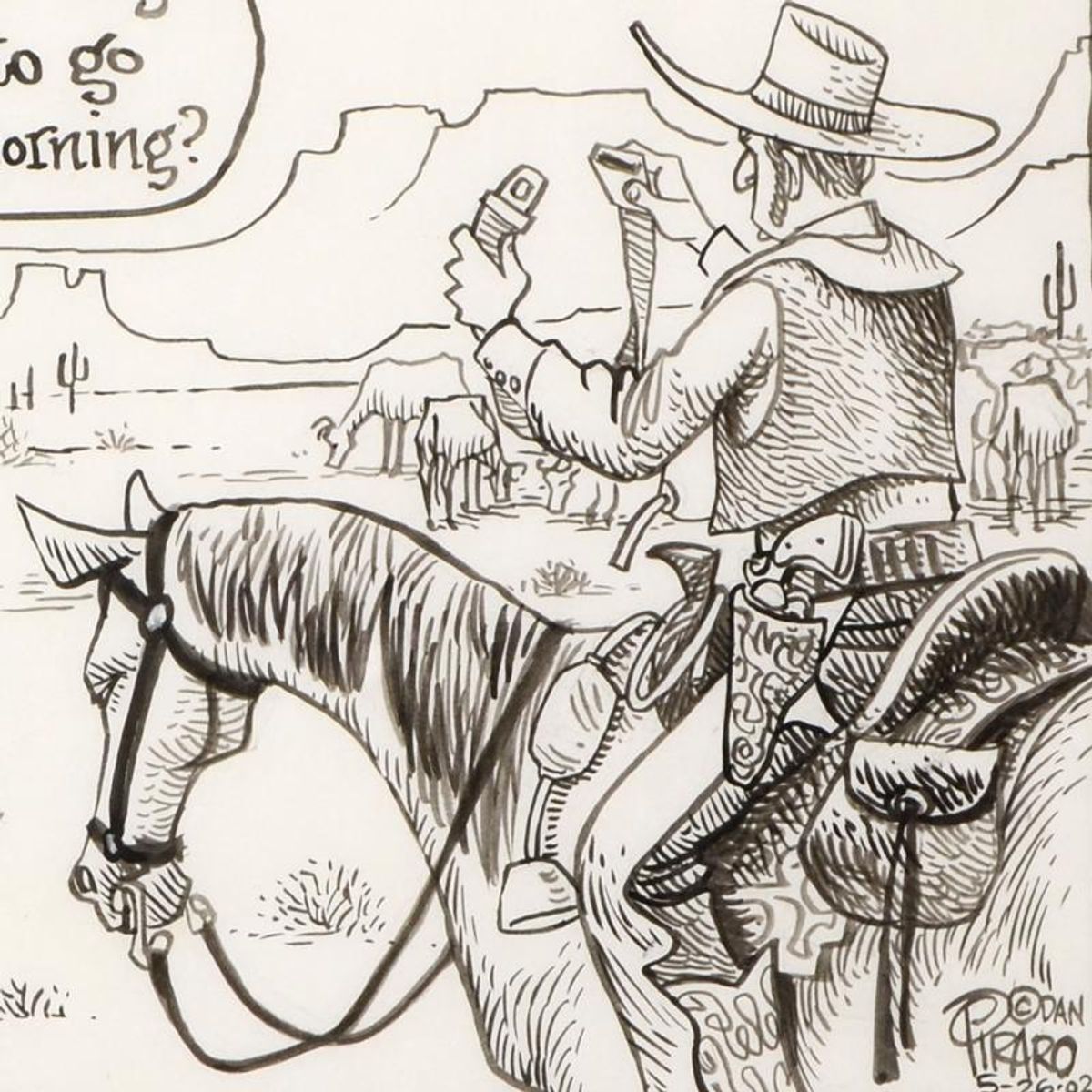 Bizarro, "Safety in the Old West" is a Framed Original Pen & Ink Drawing by Dan Piraro, Hand Signed with Letter of Authenticity.