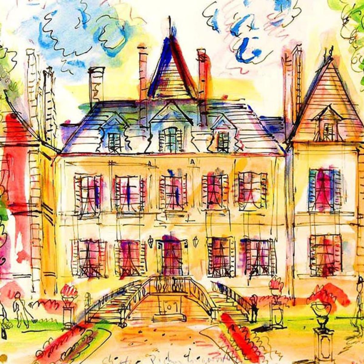 Wayne Ensrud, "Chateau Pichon Longueville Comtess de Lalande - 2" Mixed Media Original Artwork; Hand Signed; COA