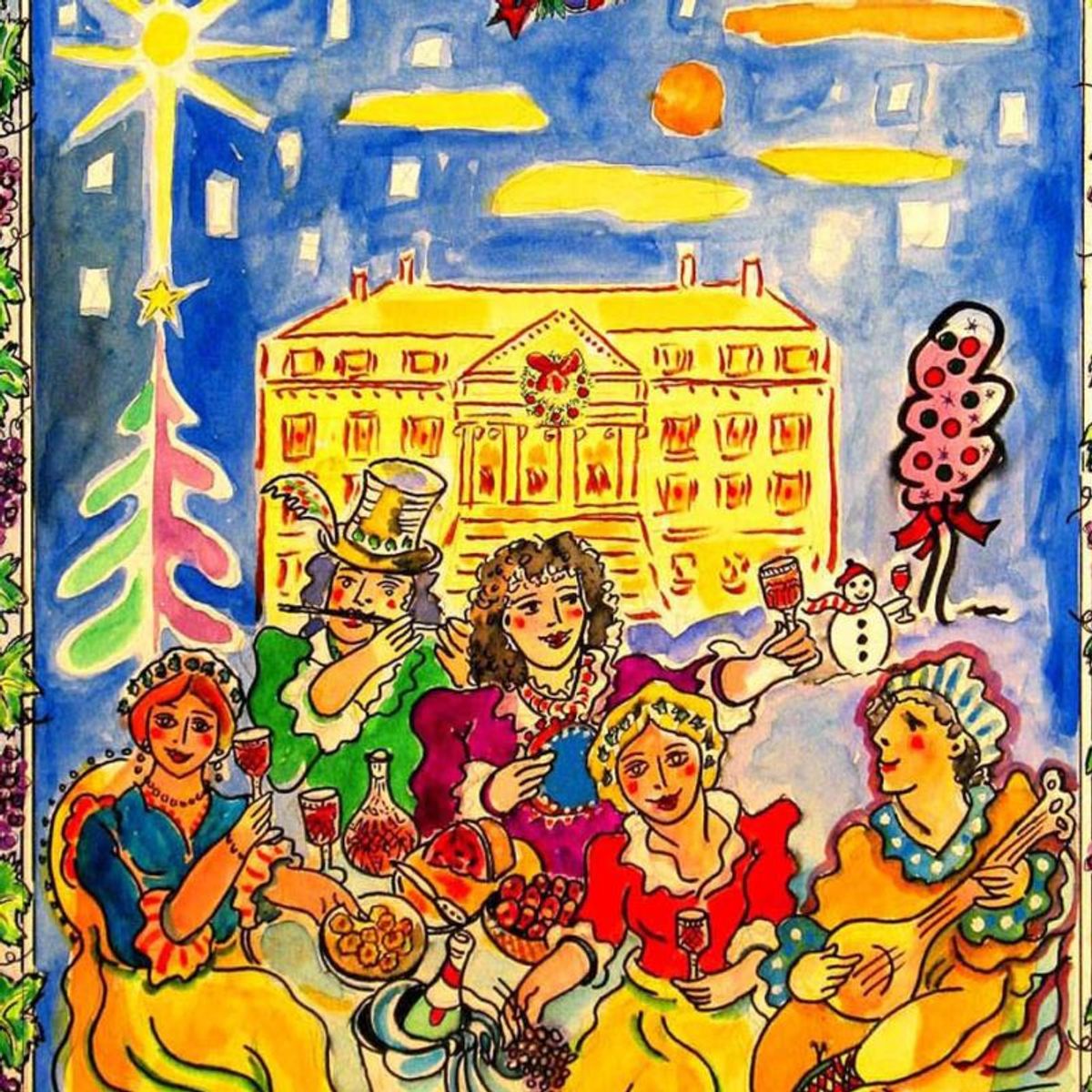 Wayne Ensrud, "Fete de Chateau Margaux" Mixed Media Original Artwork; Hand Signed; COA