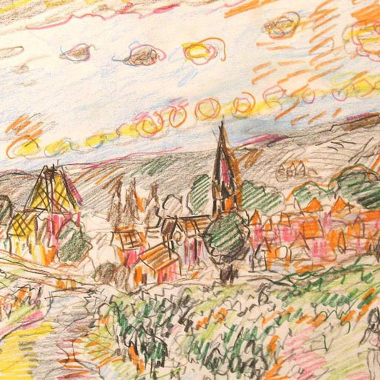 Wayne Ensrud, "Santenay, Burgundy" Pencil Original Artwork; Hand Signed; COA