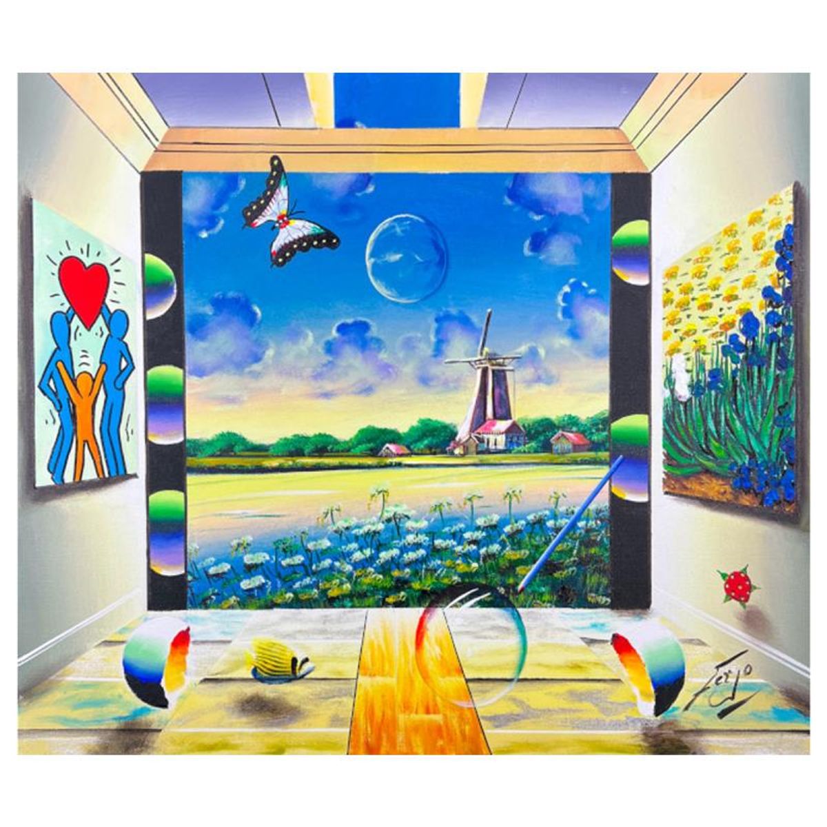 Ferjo, "Perspective of Life" Hand Signed Original Painting on Canvas with Letter of Authenticity