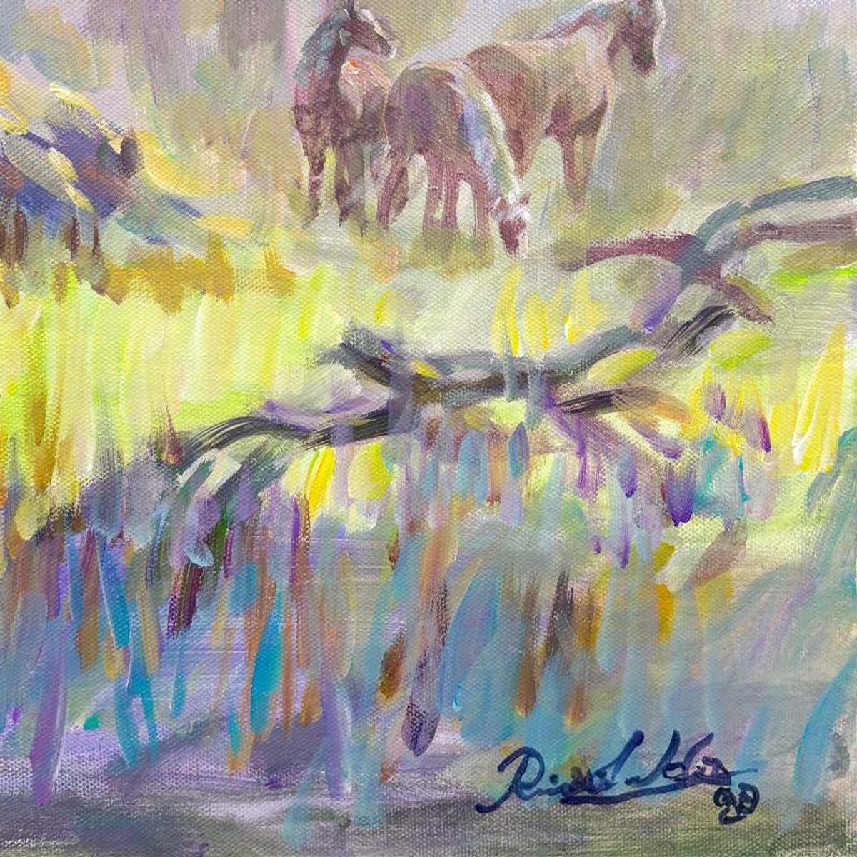 Richard Ho, "Family Outong" Original Acrylic Painting on Canvas, Hand Signed with Letter of Authenticity.