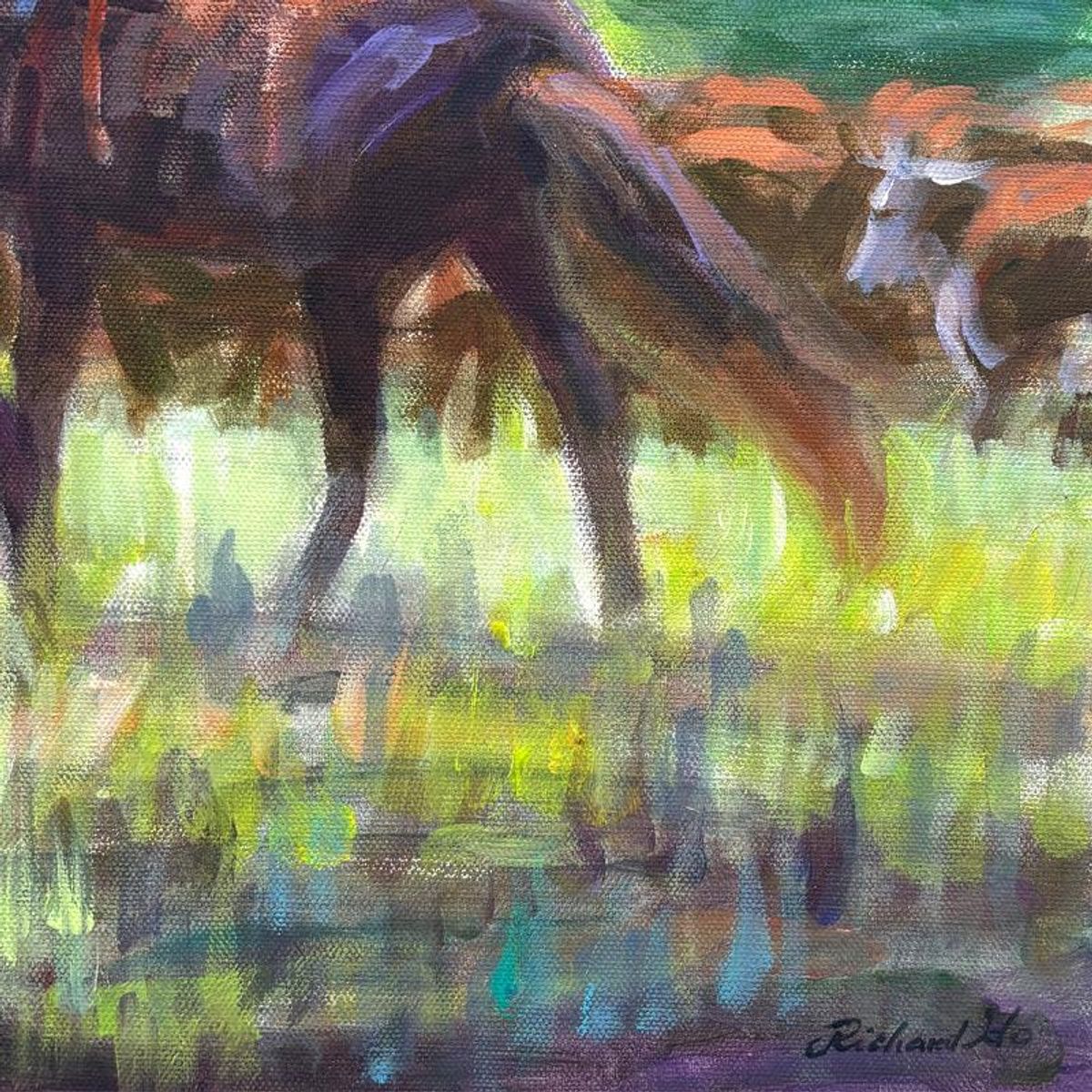 Richard Ho, "Head 'em Up" Original Acrylic Painting on Canvas, Hand Signed with Letter of Authenticity.
