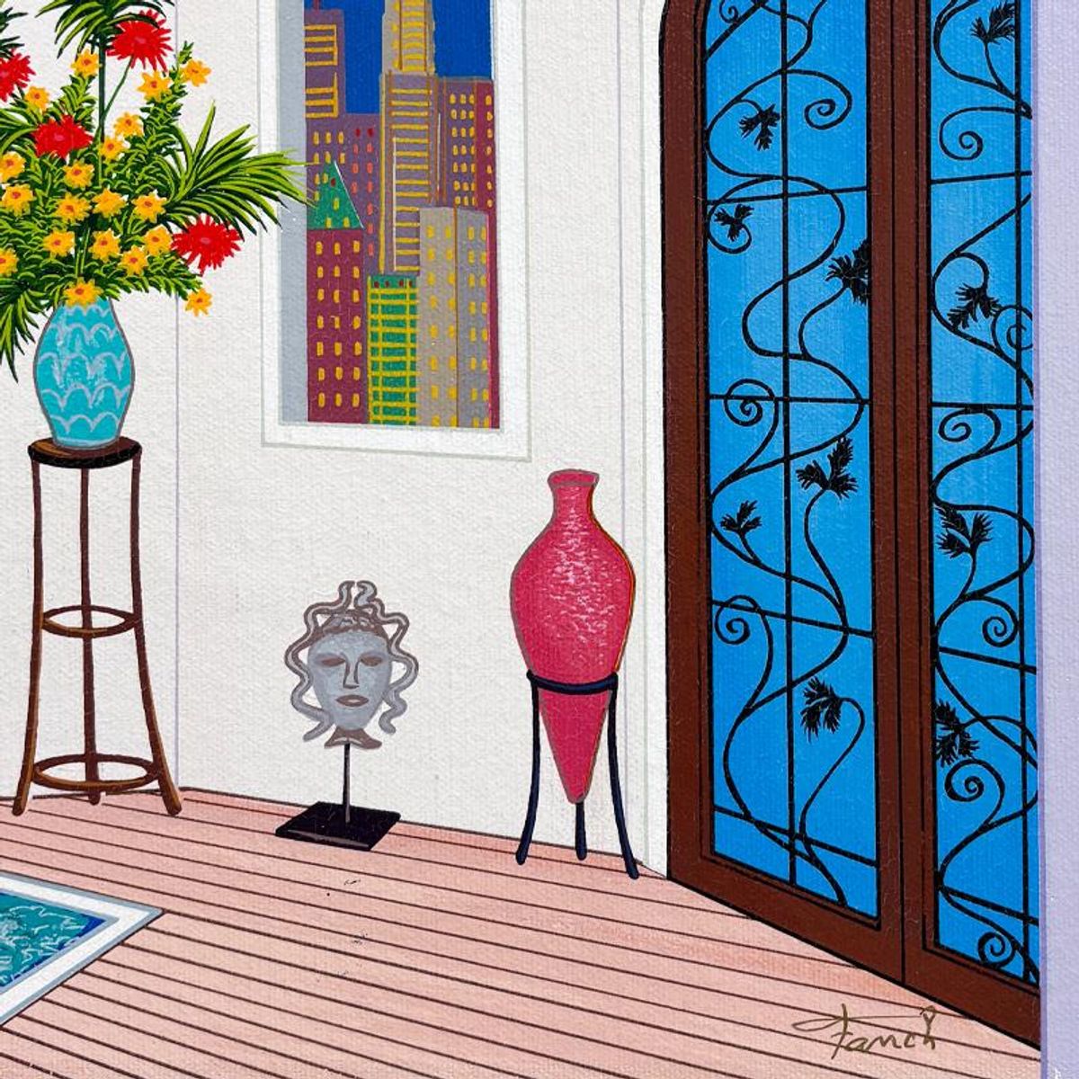 Fanch Ledan, "Interior with Toulouse" Limited Edition Serigraph on Canvas, AP Numbered and Hand Signed with Certificate of Authenticity.