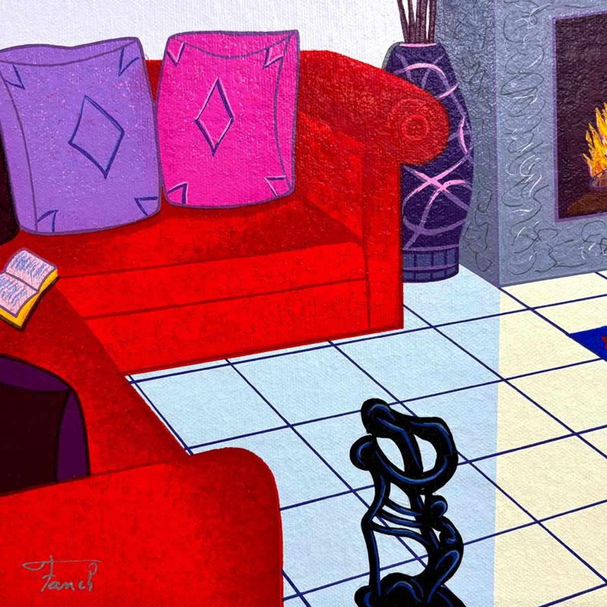 Fanch Ledan, "Interior with Salvador Dali" Limited Edition Serigraph on Canvas, Numbered and Hand Signed with Certificate of Authenticity.