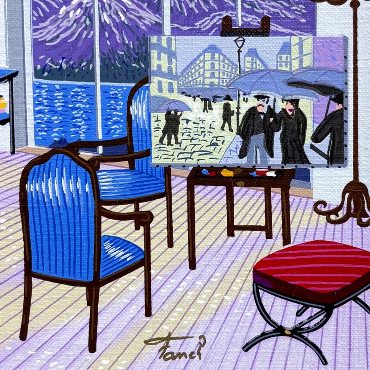 Fanch Ledan, "Interior with Caillebotte" Limited Edition Serigraph on Canvas, AP Numbered and Hand Signed with Certificate of Authenticity.