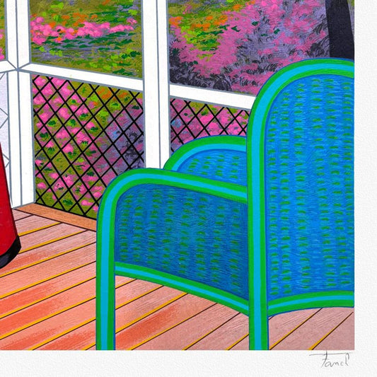 Fanch Ledan, "Patio sur Riviere" Limited Edition Serigraph, AP Numbered and Hand Signed with Letter of Authenticity.