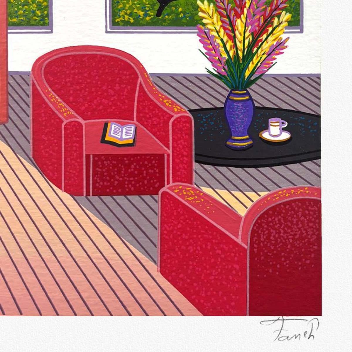 Fanch Ledan, "Poolhouse in Palm Beach" Limited Edition Serigraph, EA Numbered and Hand Signed with Letter of Authenticity.