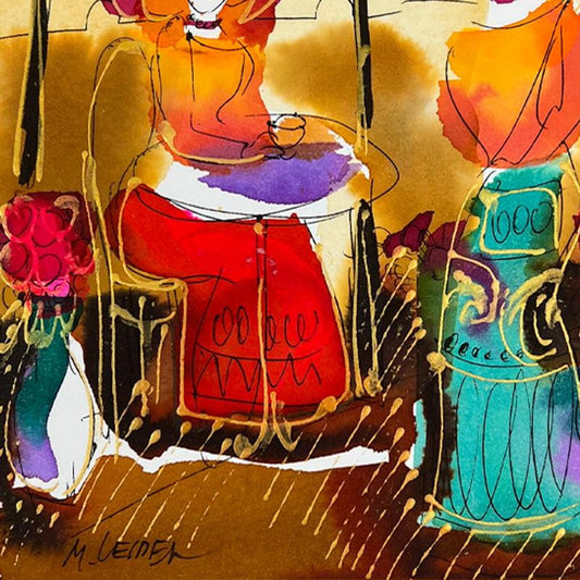 Moshe Leider, Framed Original Mixed Media Watercolor Painting, Hand Signed with Letter of Authenticity.