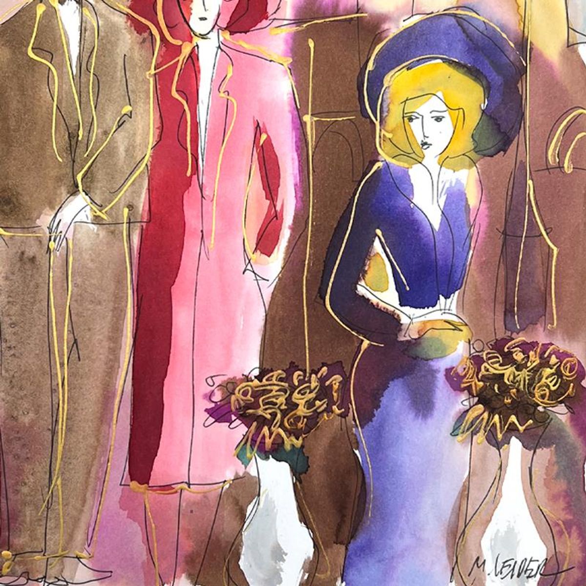 Moshe Leider, Framed Original Mixed Media Watercolor Painting, Hand Signed with Letter of Authenticity.