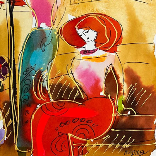 Moshe Leider, Framed Original Mixed Media Watercolor Painting, Hand Signed with Letter of Authenticity.