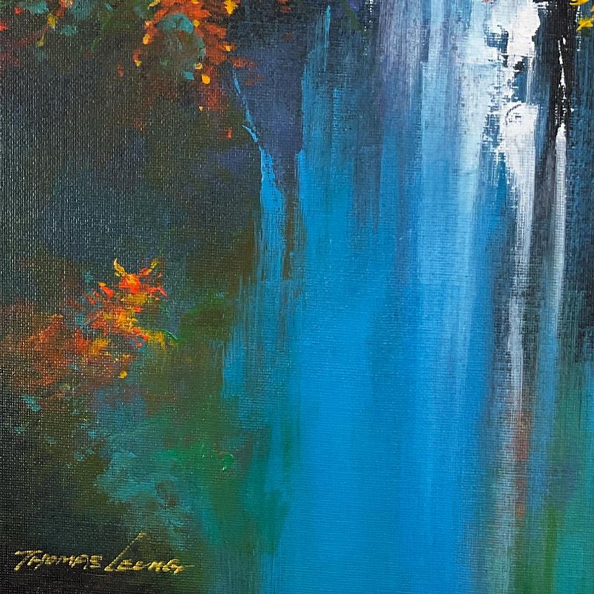 Thomas Leung, "In The Mountain" Framed Original Acrylic Painting on Canvas Board, Hand Signed with Letter of Authenticity.