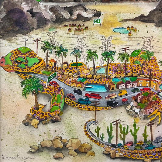 Linnea Pergola, "Scottsdale" Framed Original Watercolor Painting, Hand Signed with Letter of Authenticity.