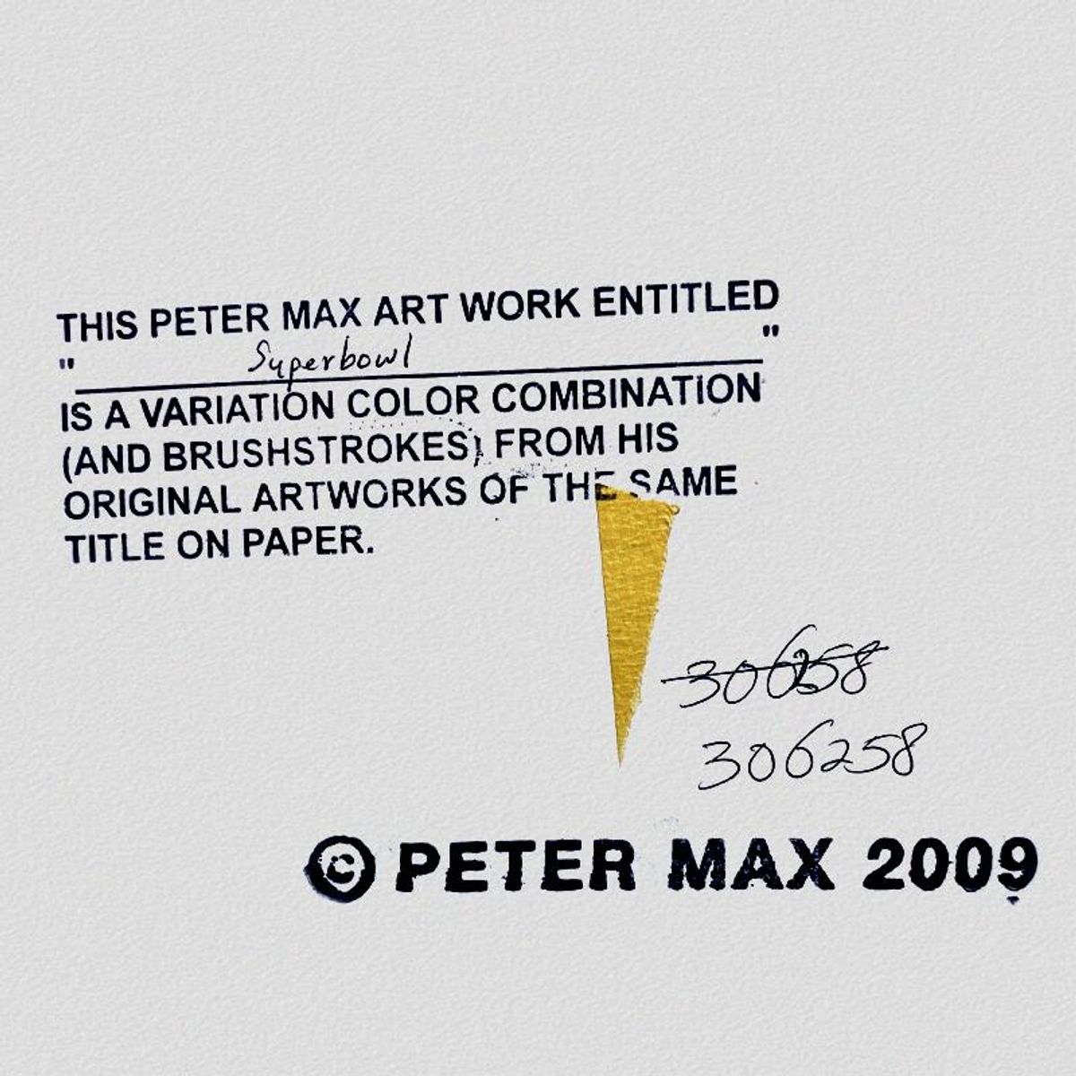 Peter Max, "Superbowl XXX" Framed One-of-a-Kind Mixed Media, Hand Signed with Registration Number Certifying Authenticity.