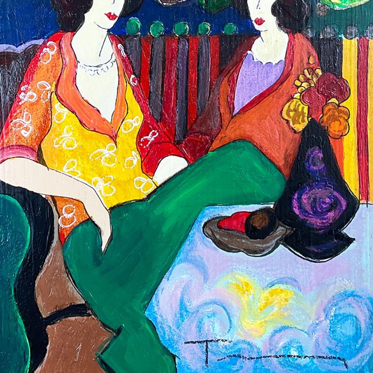 Itzchak Tarkay (1935-2012), "At the Port" Framed One-of-a-Kind Mixed Media Over Paint on Wood, Hand Signed with Letter of Authenticity