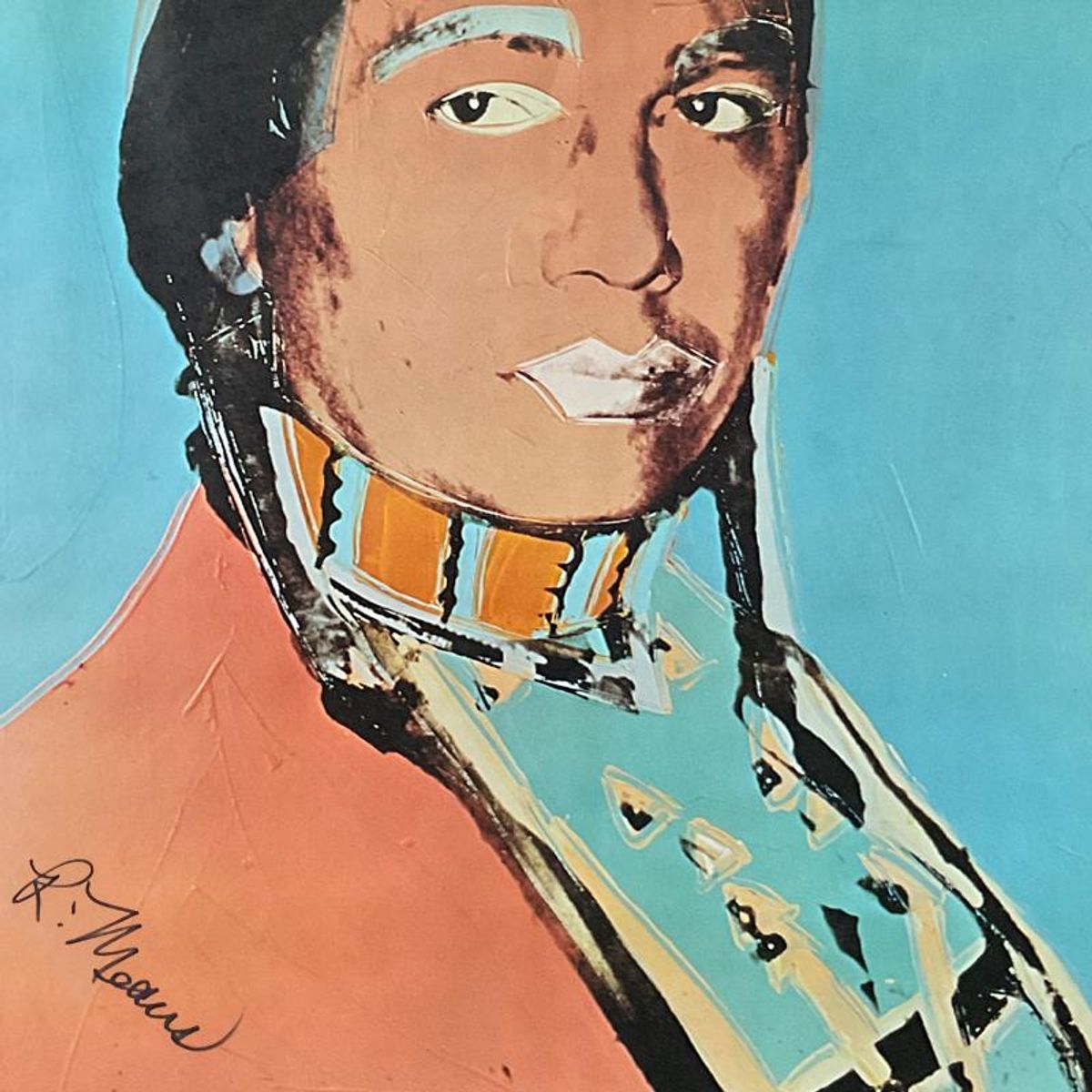 Andy Warhol (1928-1987), "The American Indian Series (Blue)" Framed Vintage Poster (51" x 33") from Ace Gallery (1977), Hand Signed by Warhol and & Russell Means (1939-2012) with Letter of Au