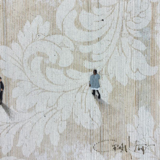 Craig Alan, "Fragments (Populous)" Framed Original Mixed Media on Vintage Wallpaper, Hand Signed with Letter of Authenticity.