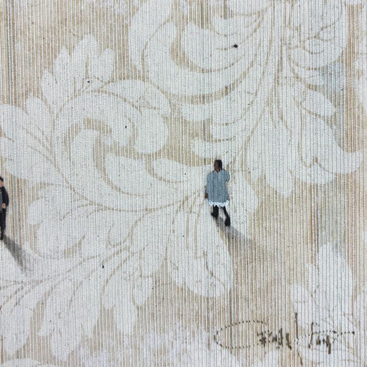 Craig Alan, "Fragments (Populous)" Framed Original Mixed Media on Vintage Wallpaper, Hand Signed with Letter of Authenticity.
