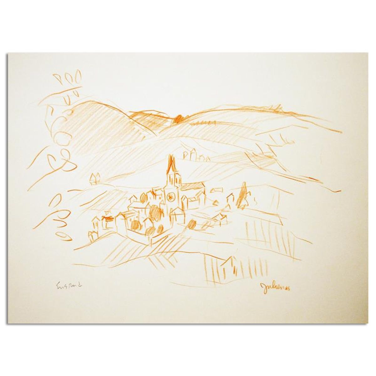 Wayne Ensrud, "View Of Julienas In Beaujolais, France - 2 " Mixed Media Original Artwork with COA.