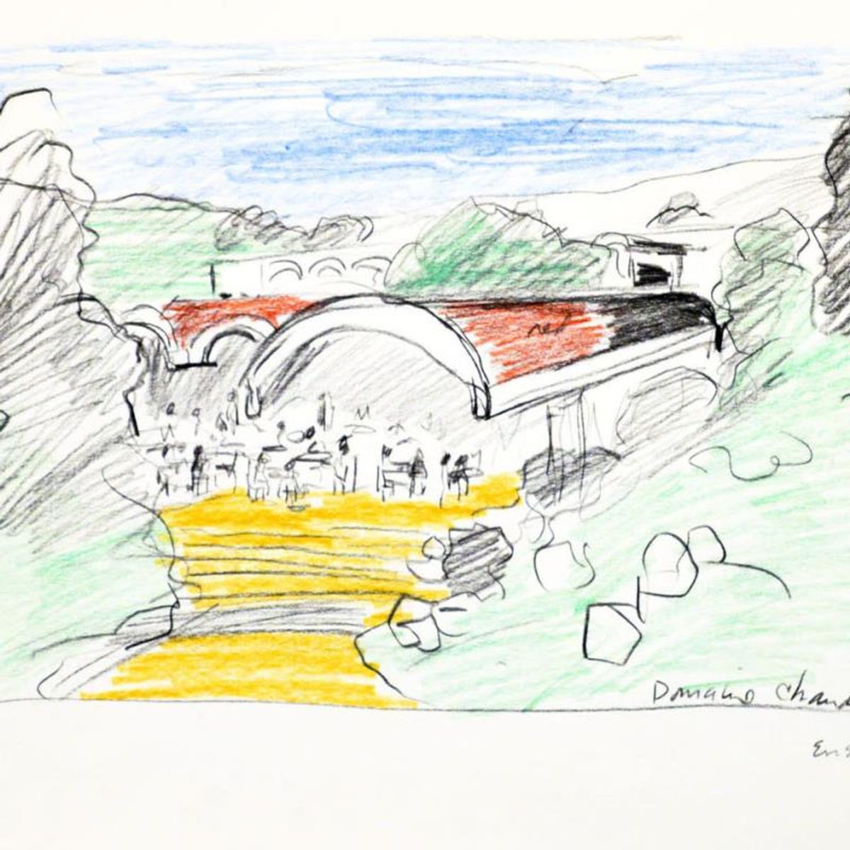 Wayne Ensrud, "Domaine Chandon, Napa Valley" Pencil Original Artwork; Hand Signed; COA