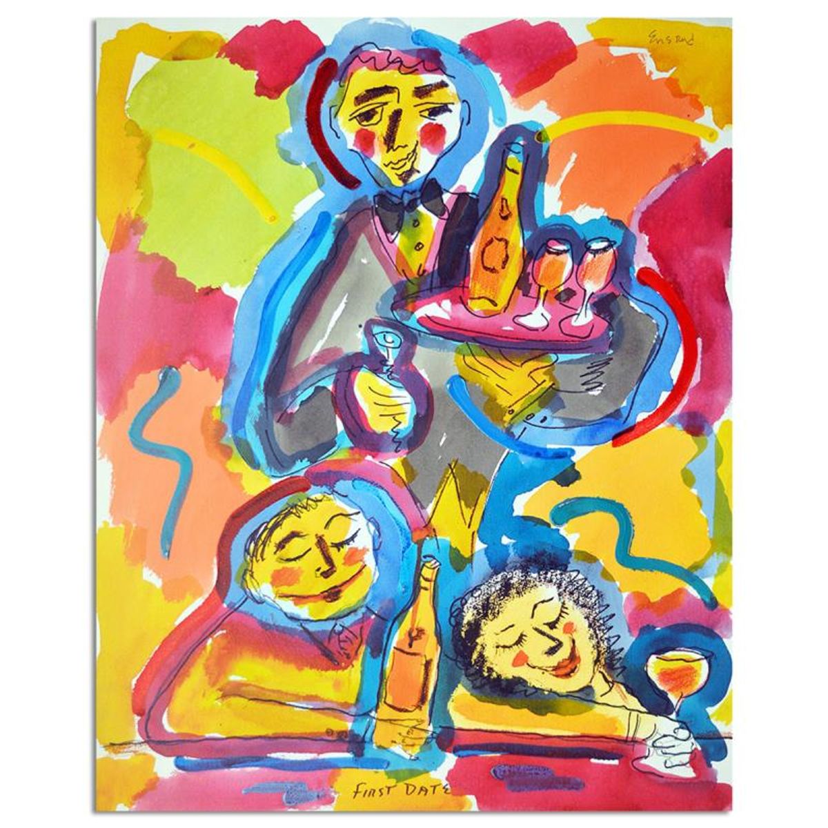 Wayne Ensrud, "First Date" Mixed Media Original Artwork with COA.