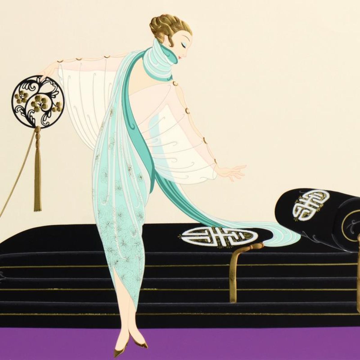 Erte (1892-1990), "Salon" Hand Signed Limited Edition Embossed Serigraph, Numbered 298/300 with Certificate of Authenticity.