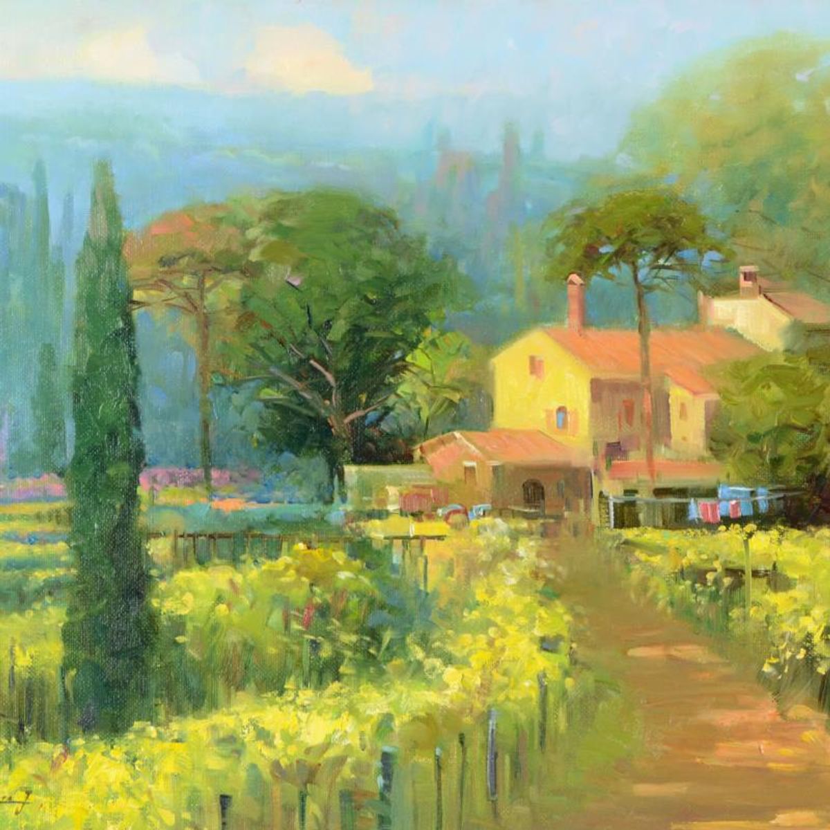 Ming Feng, "Lone Cypress" Original Oil Painting on Canvas, Hand Signed with Letter of Authenticity.