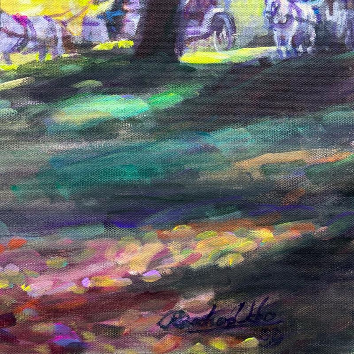 Richard Ho, "Carriage Ride" Original Acrylic Painting on Canvas, Hand Signed with Letter of Authenticity.