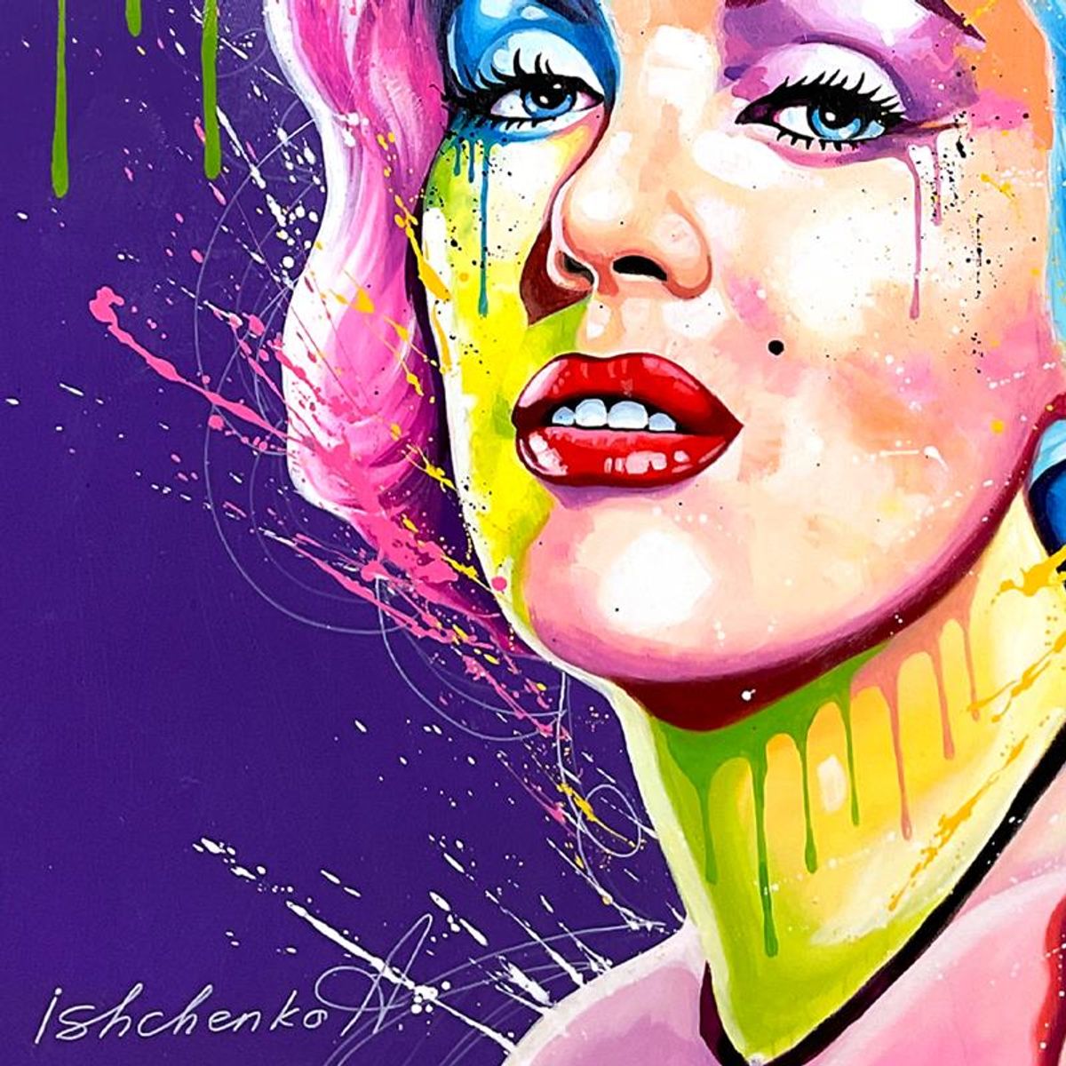Alexander Ishchenko, "Marilyn Monroe" Original Acrylic Painting on Canvas, Hand Signed with Letter Authenticity.