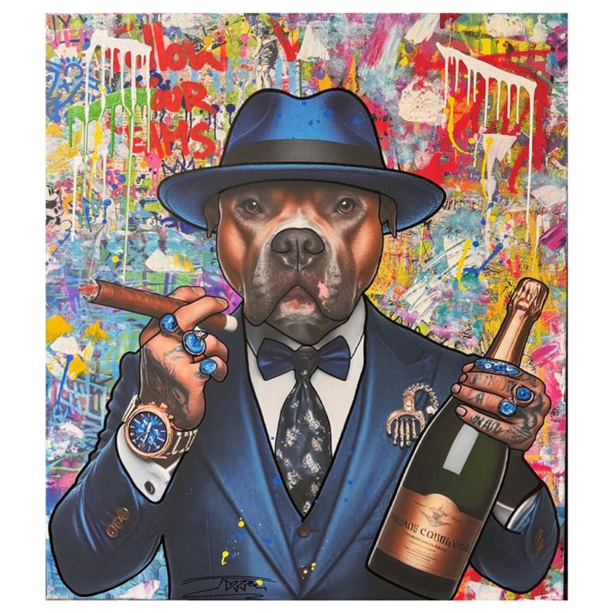 Jozza, "Follow Your Dreams" Unique Mixed Media on Canvas, Hand Signed with Letter of Authenticity.