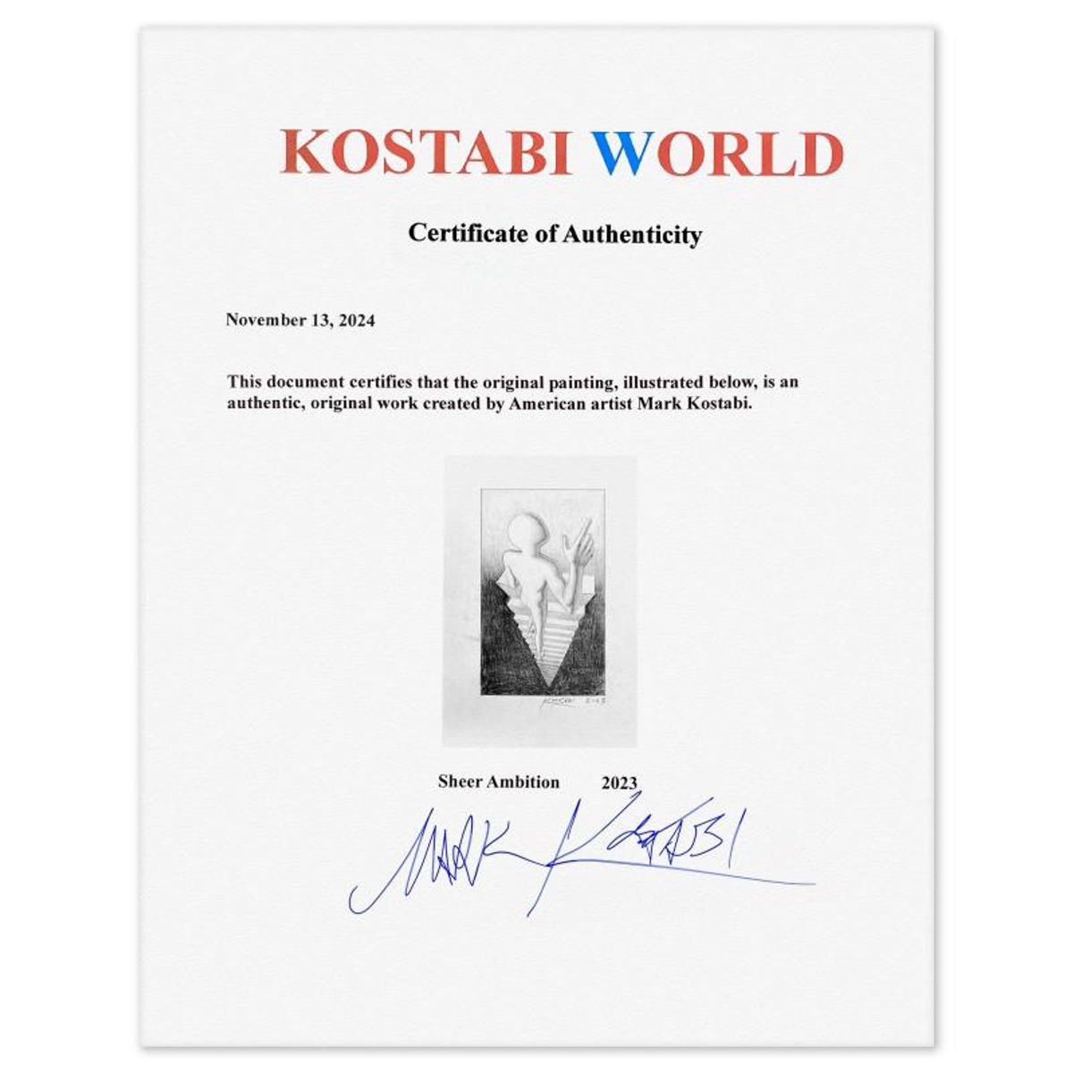 Mark Kostabi, "Sheer Ambition" Framed Original Drawing on Paper, Hand Signed with Certificate of Authenticity