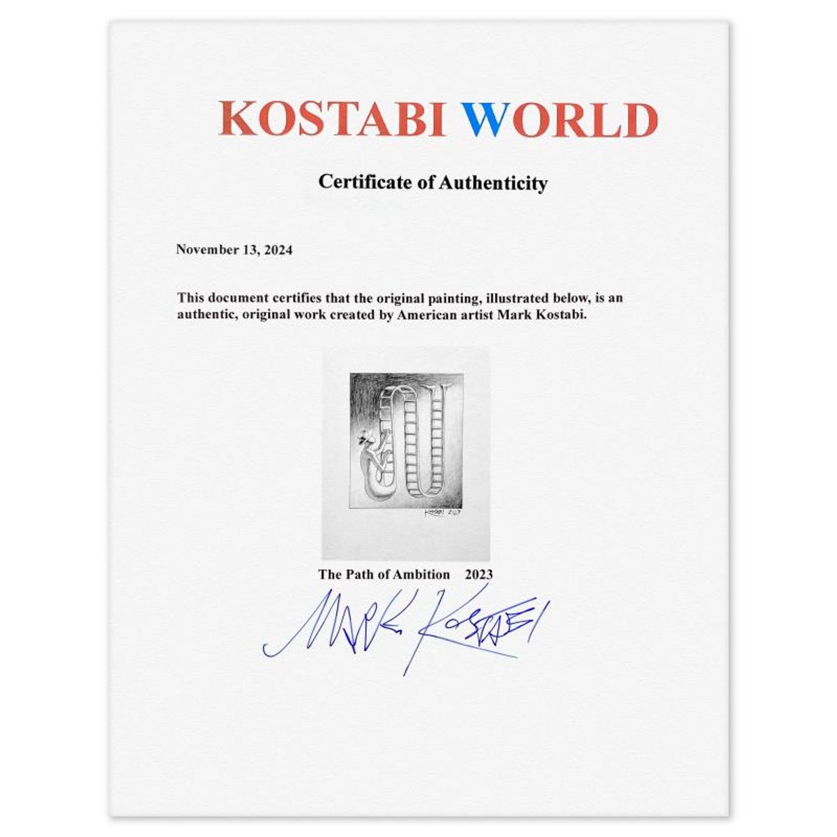 Mark Kostabi, "The Path of Ambition" Framed Original Drawing on Paper, Hand Signed with Certificate of Authenticity