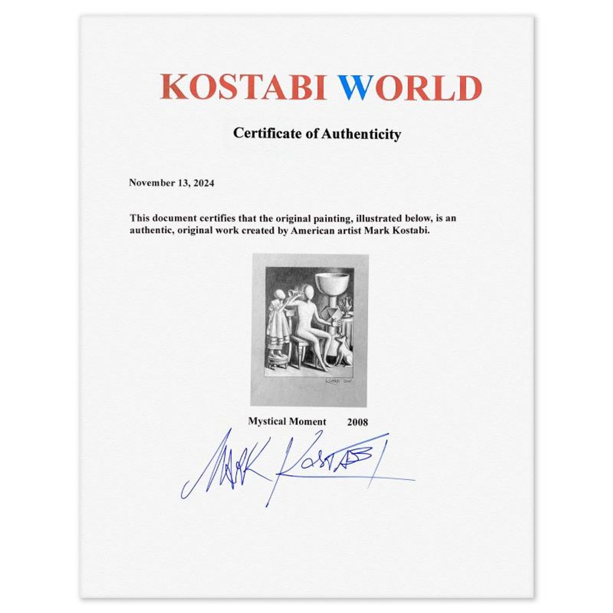 Mark Kostabi, "Mystical Moment" Framed Original Drawing on Paper, Hand Signed with Certificate of Authenticity