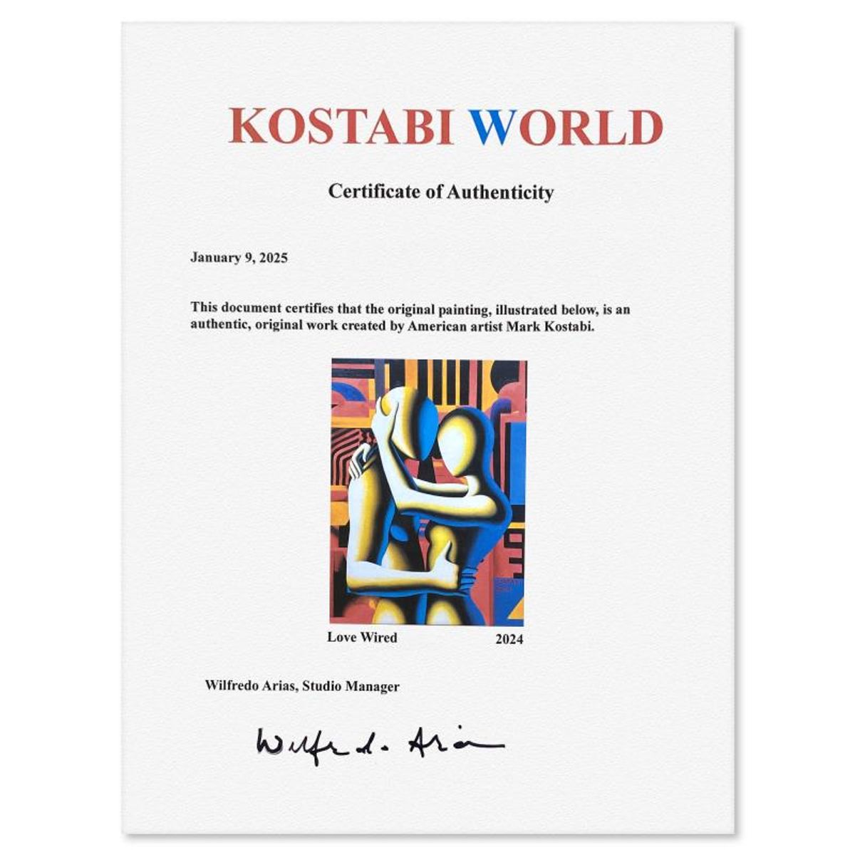 Mark Kostabi, "Love Wired" Framed Original Oil Painting on Canvas, Hand Signed with a Certificate of Authenticity.