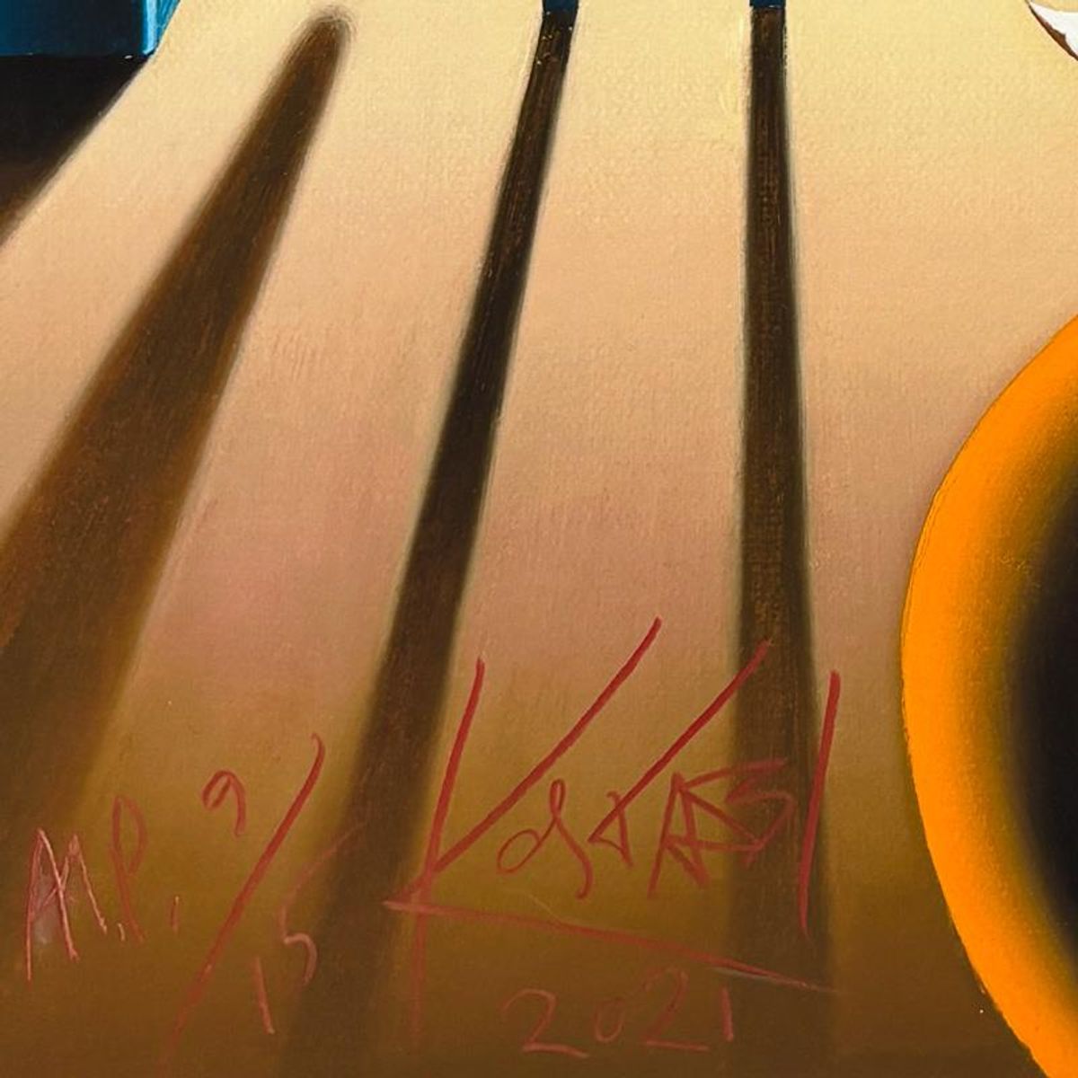 Mark Kostabi, "Holding on Forever" Limited Edition, MP Numbered 9/15 and Hand Signed with Letter of Authenticity.