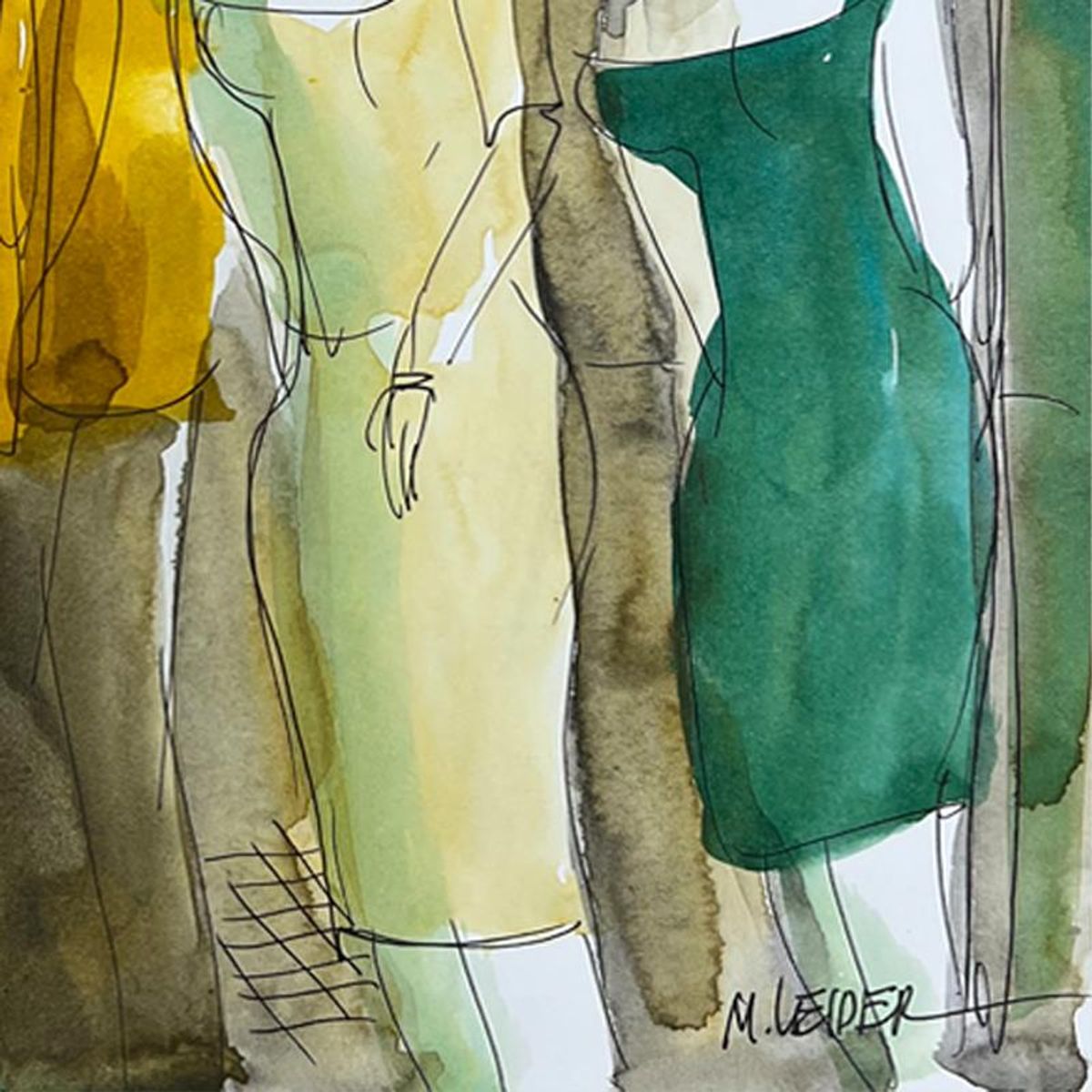 Moshe Leider, Framed Original Mixed Media Watercolor Painting, Hand Signed with Letter of Authenticity.