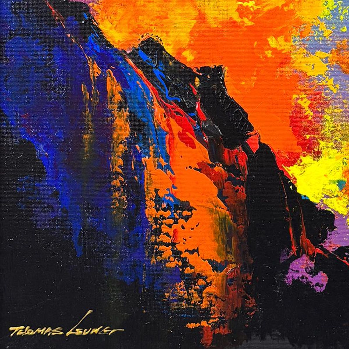 Thomas Leung, "Lava Erupt 2" Framed Original Acrylic Painting on Canvas Board, Hand Signed with Letter of Authenticity.