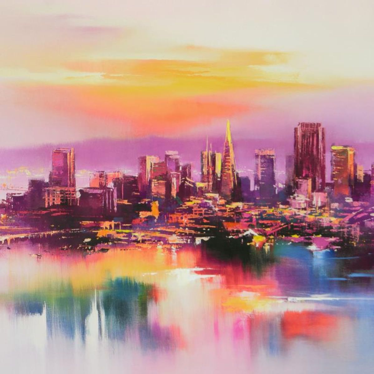 H. Leung, "San Francisco at Dusk" Limited Edition on Canvas, Numbered and Hand Signed with Letter of Authenticity.