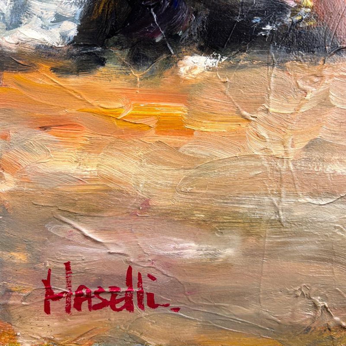 Michael Maselli, "Beach Time" Original Painting on Canvas, Hand Signed with Letter of Authenticity.