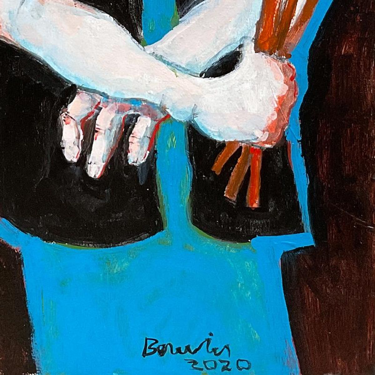 Milton Berwin (1925-2023), Original Painting on Canvas (45" x 50"), Hand Signed with Letter of Authenticity.