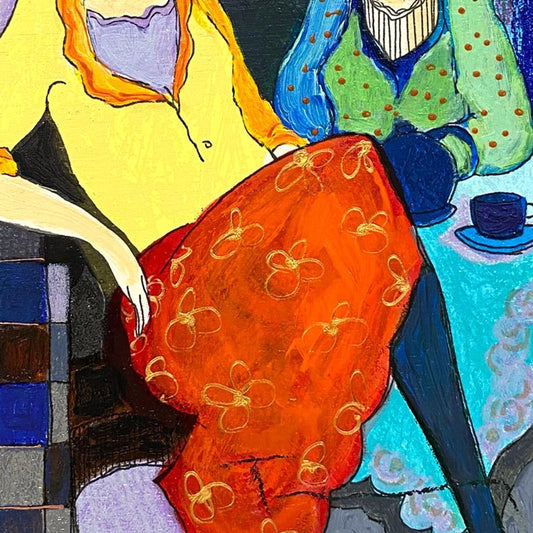 Itzchak Tarkay (1935-2012), "Sisters" One-of-a-Kind Mixed Media Over Paint on Wood, Hand Signed with Letter of Authenticity
