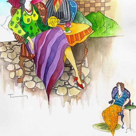 Itzchak Tarkay (1935-2012), Framed Original Mixed Media Watercolor, Hand Signed with Letter of Authenticity.