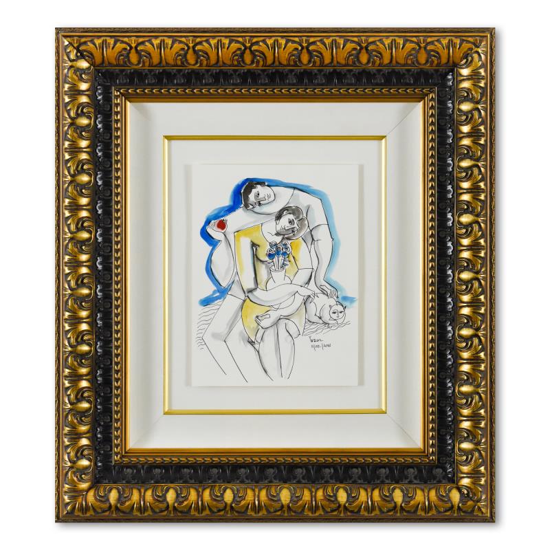 Yuroz, Framed Original Mixed Media Watercolor Painting, Hand Signed with Letter of Authenticity.