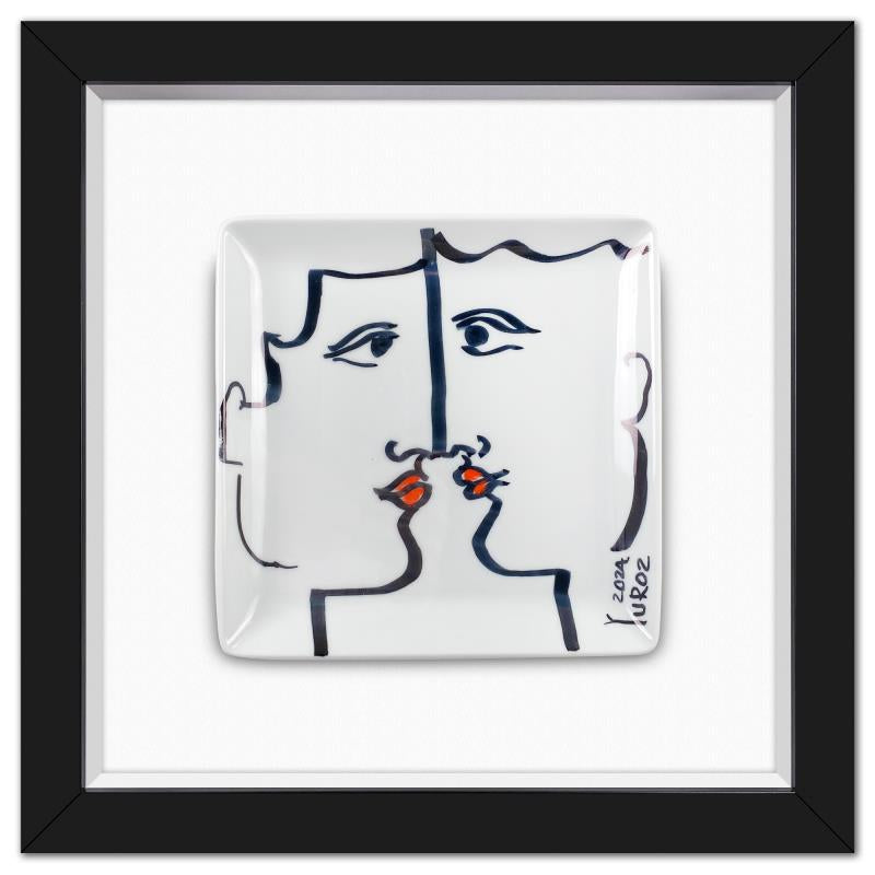 Yuroz, Framed Hand Painted Ceramic Plate, Hand Signed with Letter of Authenticity.