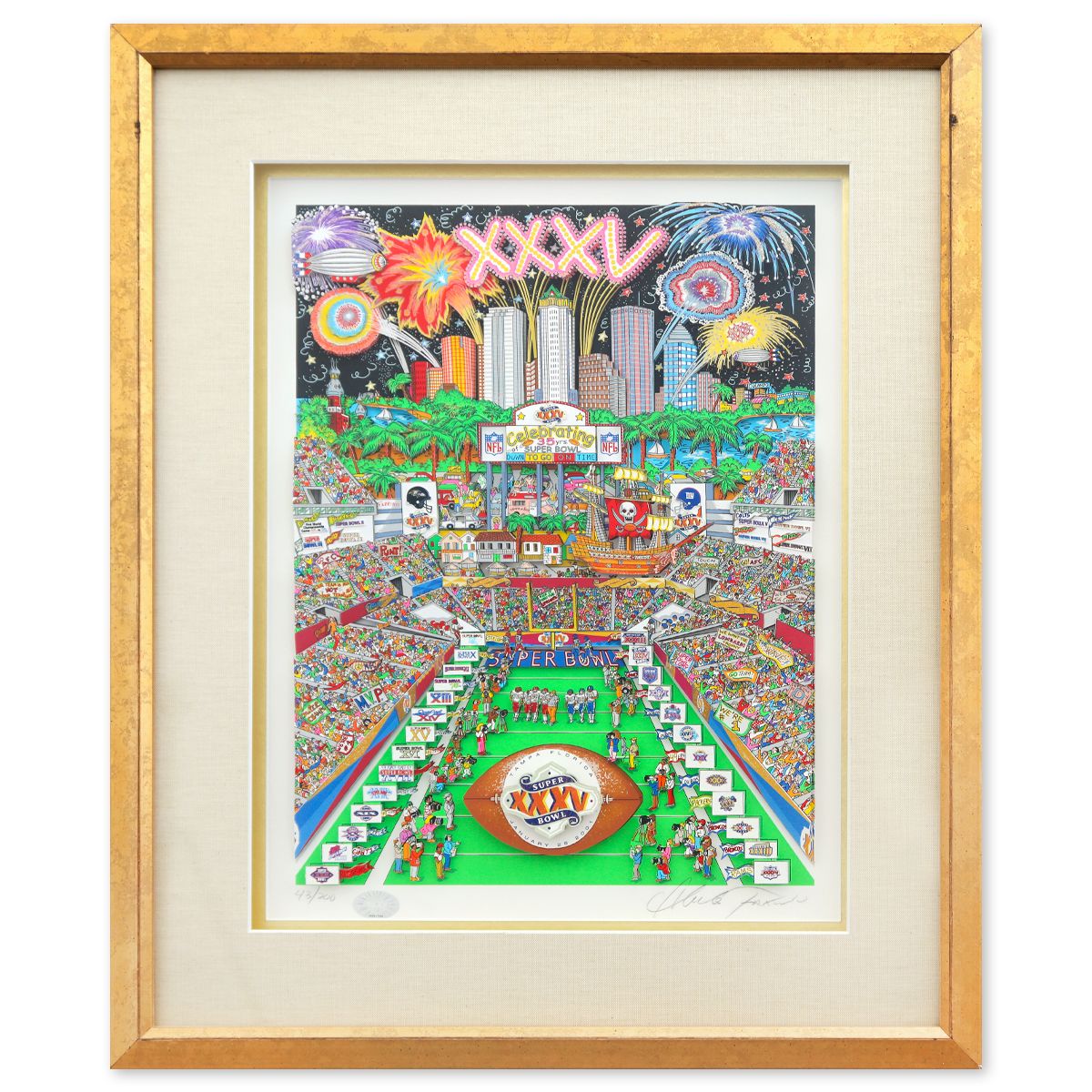 Charles Fazzino- 3D Construction Silkscreen Serigraph "Super Bowl"
