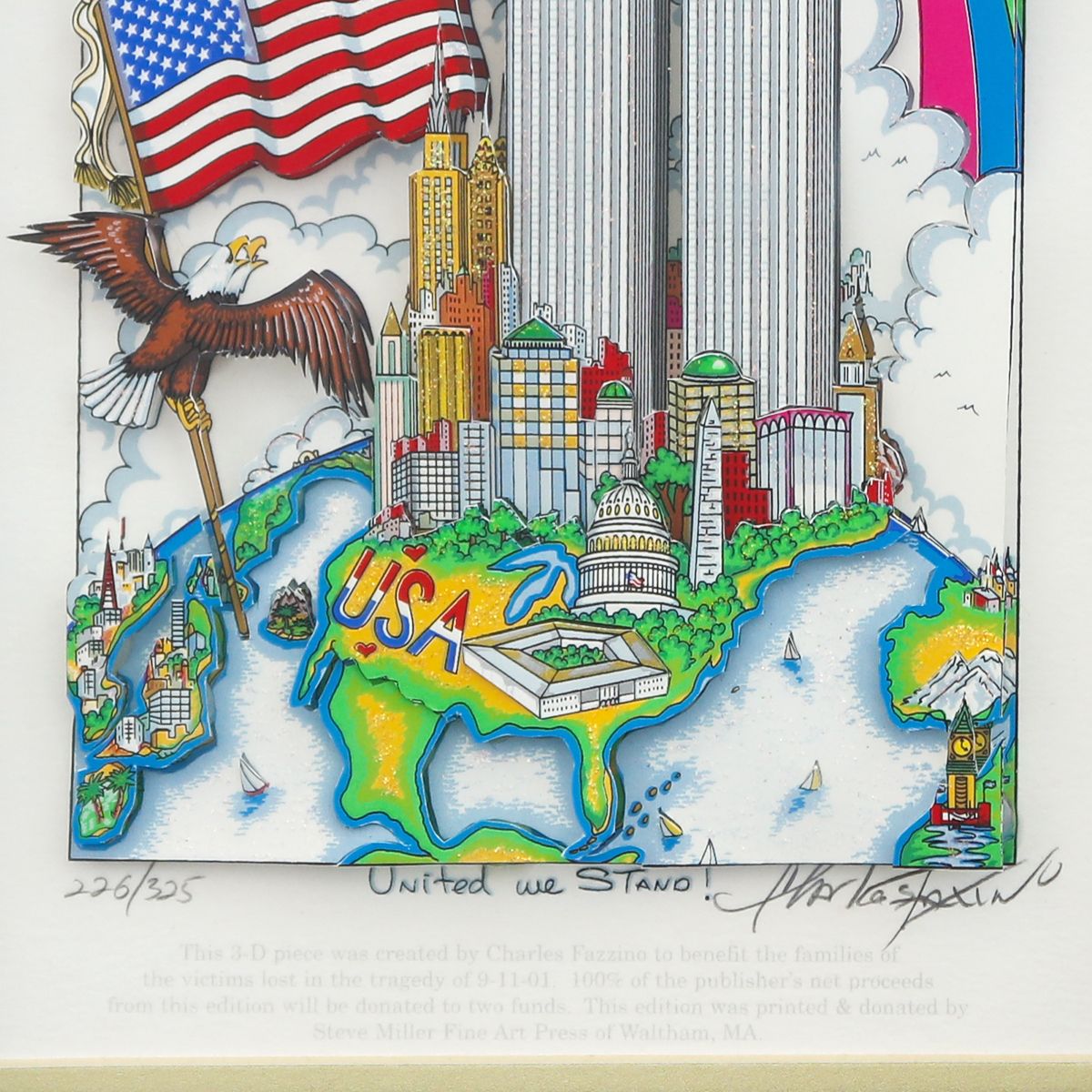 Charles Fazzino- 3D Construction Silkscreen Serigraph "United we Stand"
