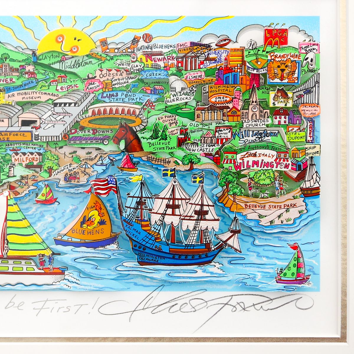 Charles Fazzino- 3D Construction Silkscreen Serigraph "It Takes Courage to be First!"