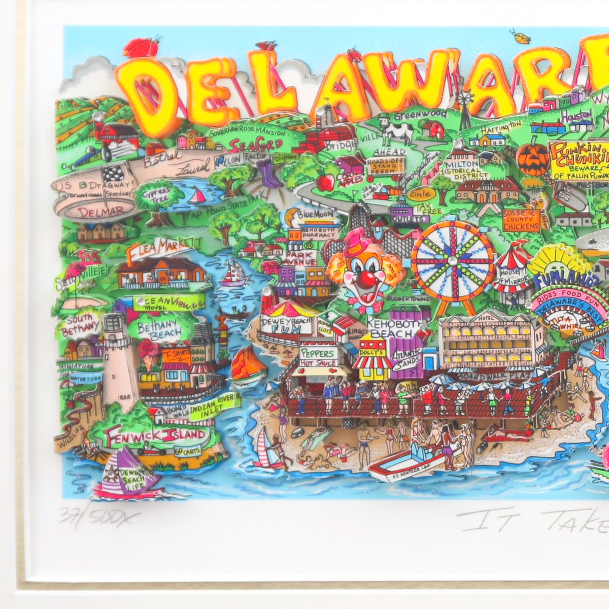 Charles Fazzino- 3D Construction Silkscreen Serigraph "It Takes Courage to be First!"