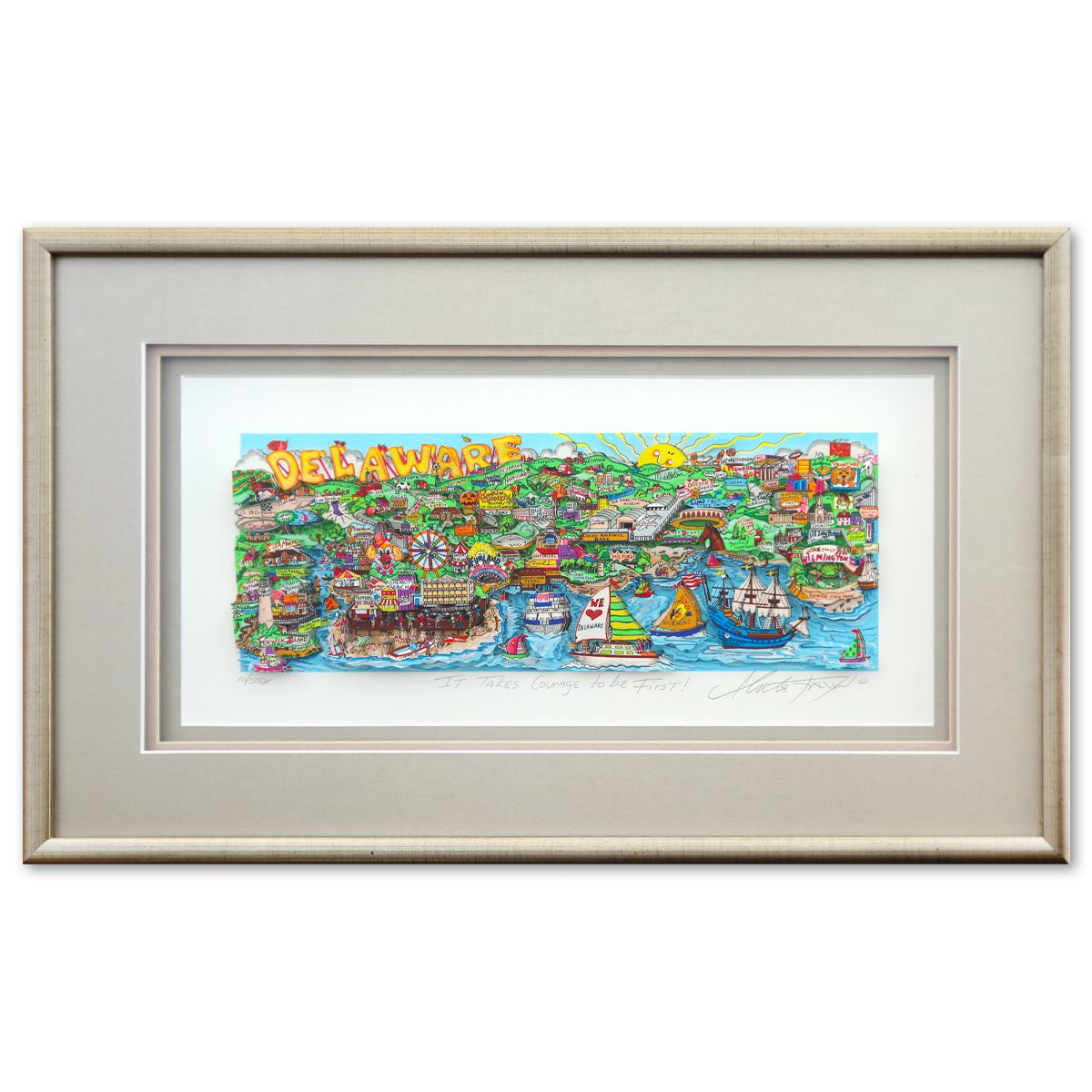 Charles Fazzino- 3D Construction Silkscreen Serigraph "It Takes Courage to be First!"